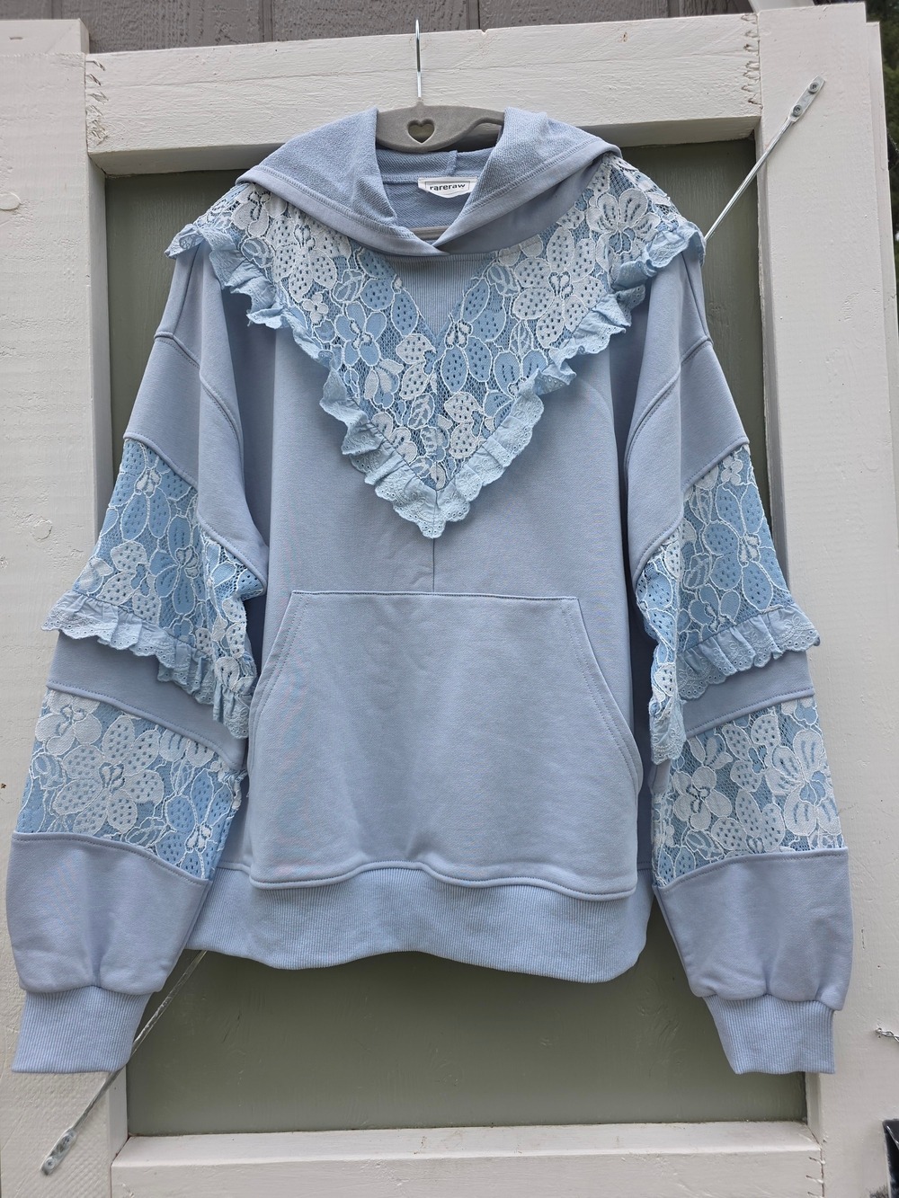 Rawrare Light Blue Lace Trim Hoodie Sweatshirt #HD10 - Picture 2 of 10